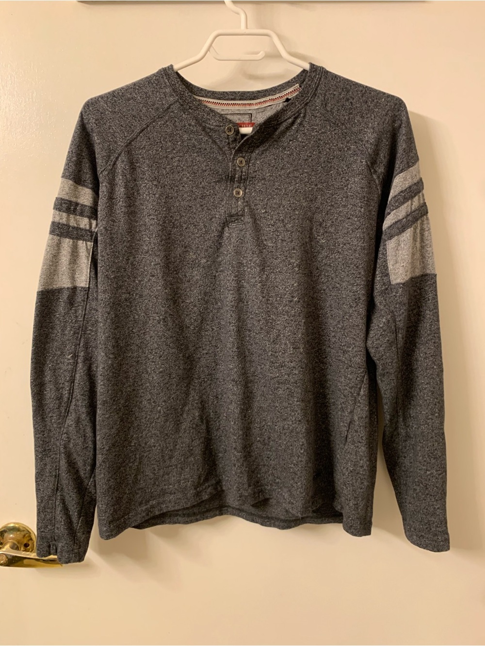 burnside Charcoal Crewneck Henley with Light Gray Sleeve Stripes
